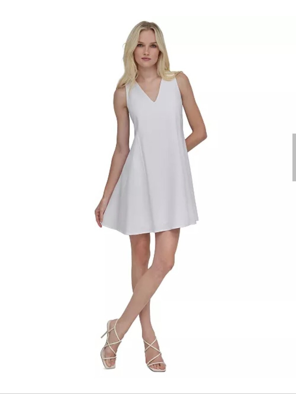 DKNY White Sleeveless V-Neck Linen Blend Shift Dress NWT Women's Size 6 Summer